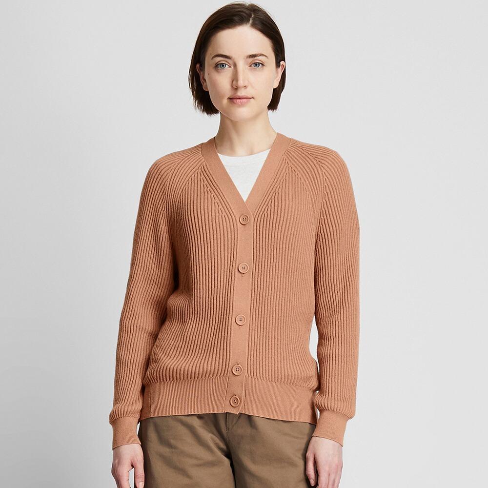 women cotton cashmere ribbed relaxed cardigan