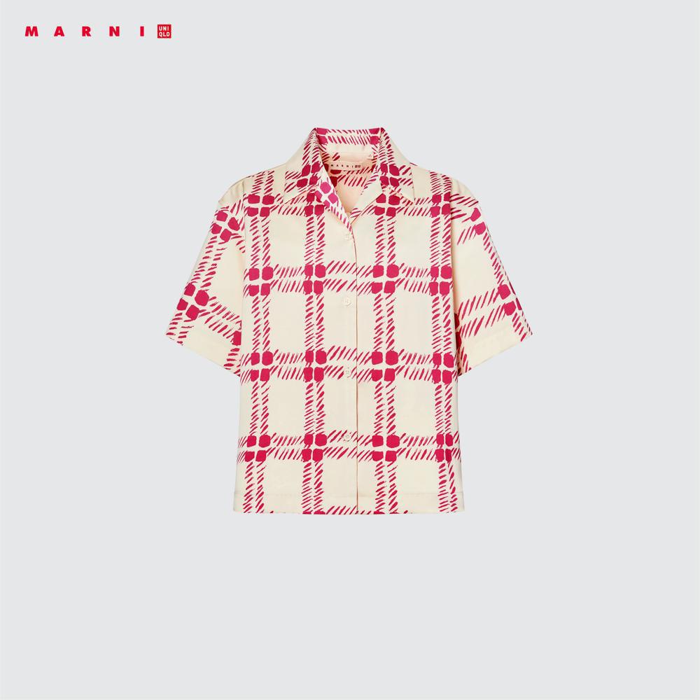oversized open collar printed short sleeve shirt marni