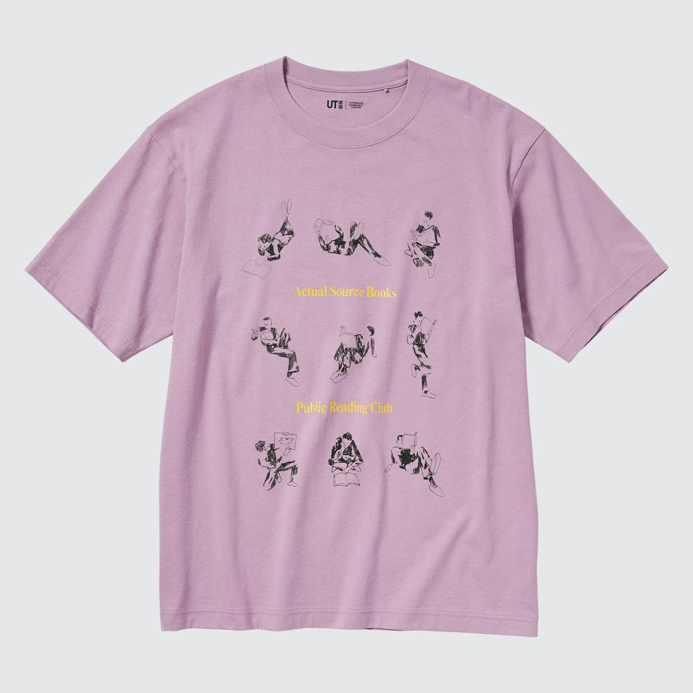white & purple graphic tee