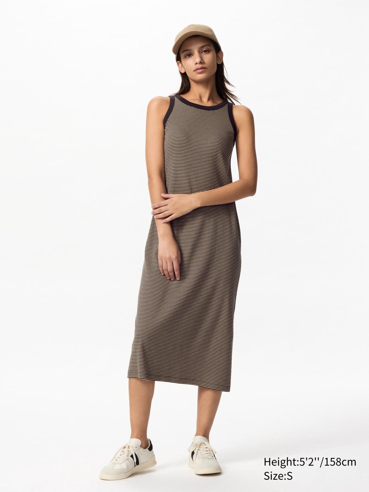 uniqlo ribbed dress Uniqlo Women Wide Ribbed V Neck Knit Long Dress XS Natural